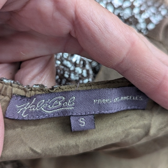 Hale Bob Silk Wool Layered Sheer Chiffon Halter Taupe Tank Top Size S - Picture 10 of 11